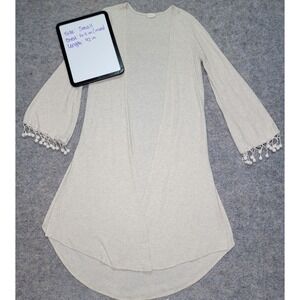 Altar'd State Small Cardigan Cream Open‎ Front Bell Sleeve Pom Pom Trim